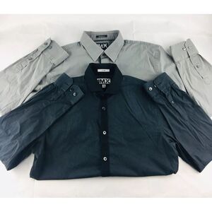 Lot Of 2 Express 1MX Men's XL Gray and Black Fitted Long Sleeve Button‎ Down
